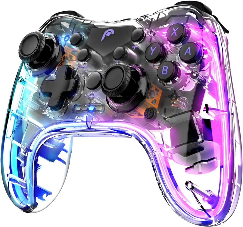 Fosmon Wireless Bluetooth Gaming Controller for Switch 2/1/Lite/OLED, Android/iOS/PC/Steam/Apple Arcade MFi Games, Pro Controller with RGB Lights (14 Color), 4 Level Vibration, 6-Axis Gyro, Turbo - Image 1